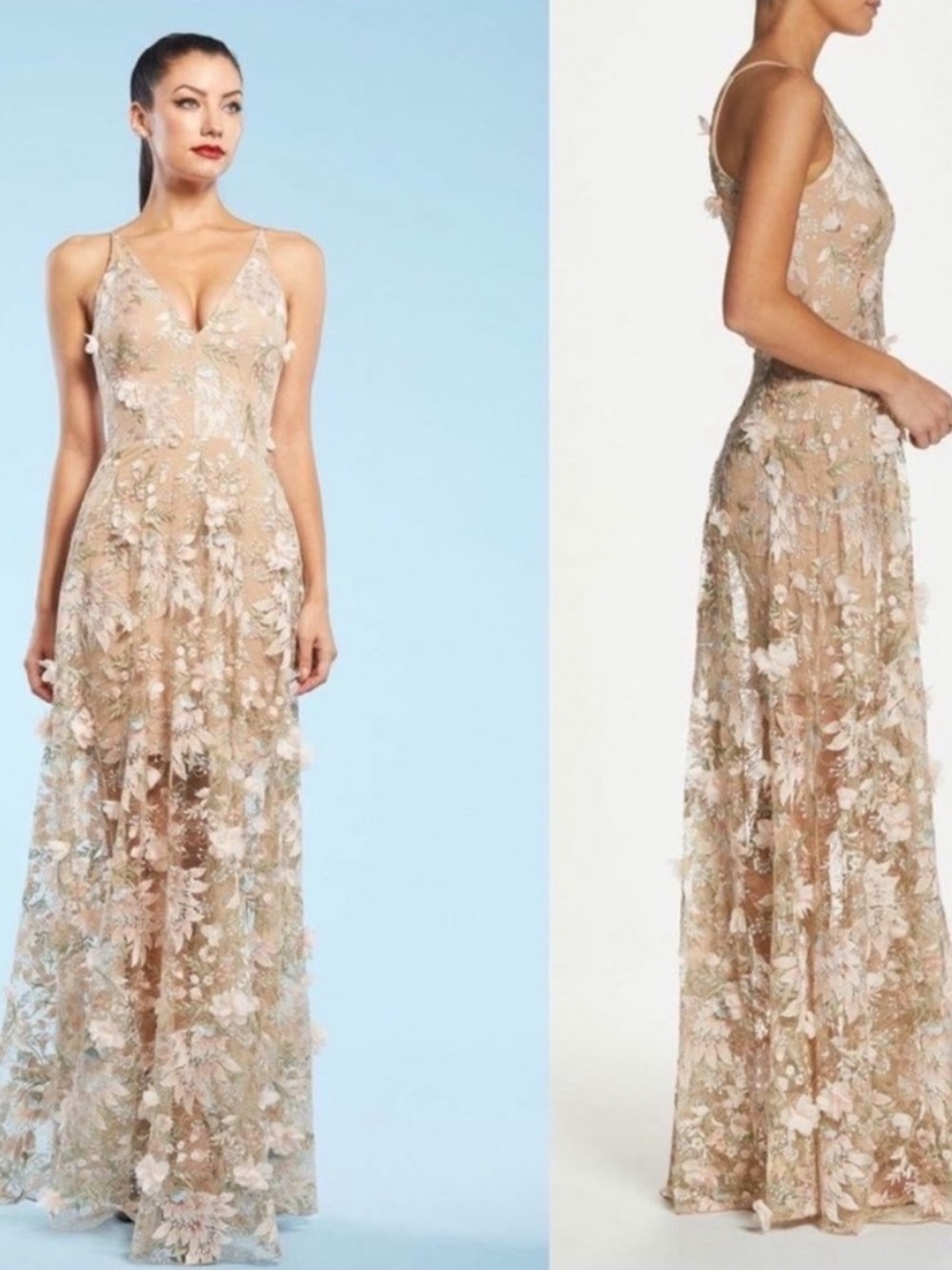 Dress The Population Sidney 3D Floral Appliqué Maxi Gown Pink Rose New Size XXL - Picture 5 of 16